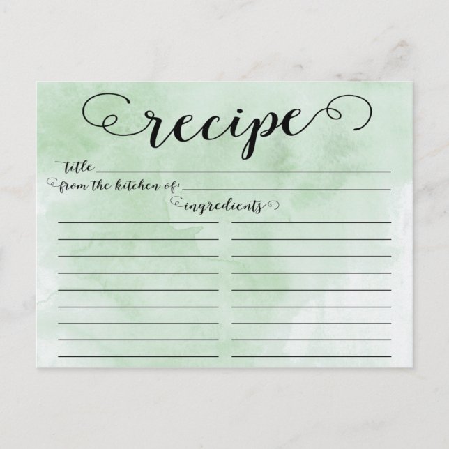 Modern Watercolor Script Brautparty Rezept Card Postkarte (Vorderseite)