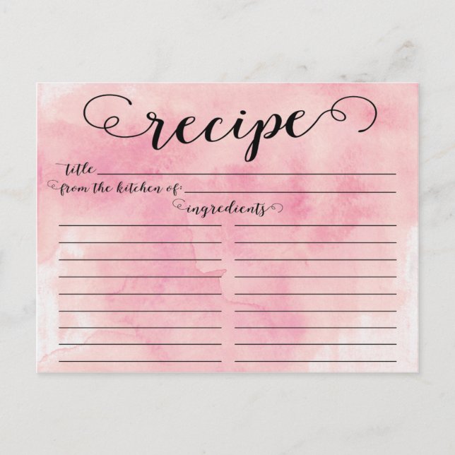 Modern Watercolor Script Brautparty Rezept Card Postkarte (Vorderseite)