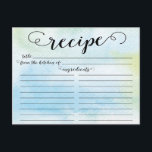 Modern Watercolor Script Brautparty Rezept Card Postkarte<br><div class="desc">Zeitgenössische Brautparty Kitchen Rezept Karten mit einem stilvollen schwarzen Typografie Script Schriftart Set auf einem beliebten blauen Aquarellhintergrund. Die Vorderseite unserer Rezeptkarte bietet Platz für einen Rezeptitel, von der Küche der Zutaten Platz. Dreh unsere Rezeptkarte um die Anfahrtszeiten, die Vorbereitungszeit und die Gesamtzeit anzuzeigen. Besuchen Sie unseren Shop für passende...</div>
