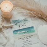 Modern Watercolor Script Ocean Beach QR Code Save The Date<br><div class="desc">Modern Watercolor Script Ocean Beach QR Code Ankündigung Datum freihalten - Eine wunderschöne Aquarellstrand-Szene mit moderner Schrift Typografie. Mit einem Foto des glücklichen Paares auf der Rückseite QR-Code ist auch auf der Rückseite der Einladung.Save the Date ist Teil einer Sammlung.</div>