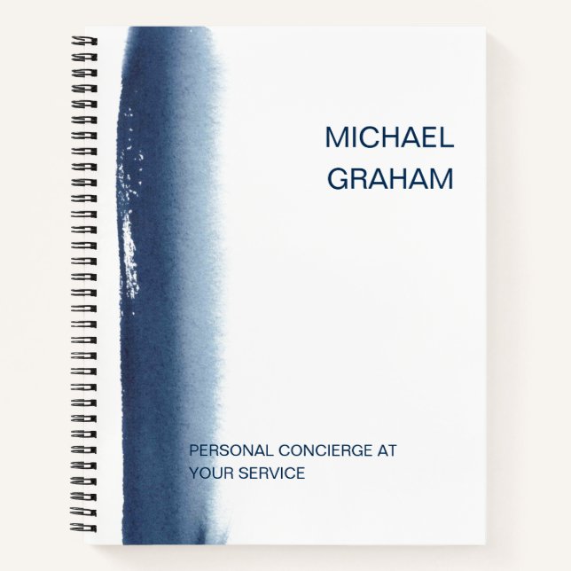 Modern Watercolor Simple Business Navy Blue Notizbuch (Vorderseite)