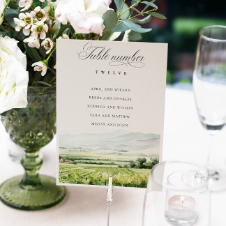 Modern Watercolor Vineyard Landscape Seating Chart Tischnummer