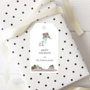 Modern Watercolor Weihnachten Strumpf Urlaub Geschenkanhänger