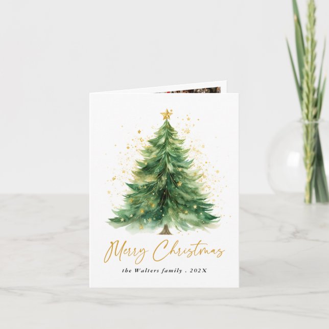 Modern Watercolor Weihnachtsbaumkarte Karte (Vorderseite)