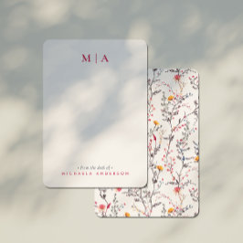 Modern Watercolor Wildflowers Pink Monogram & Name Mitteilungskarte