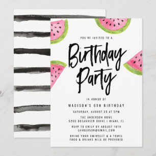 Modern Watermelon Birthday Party Invitation