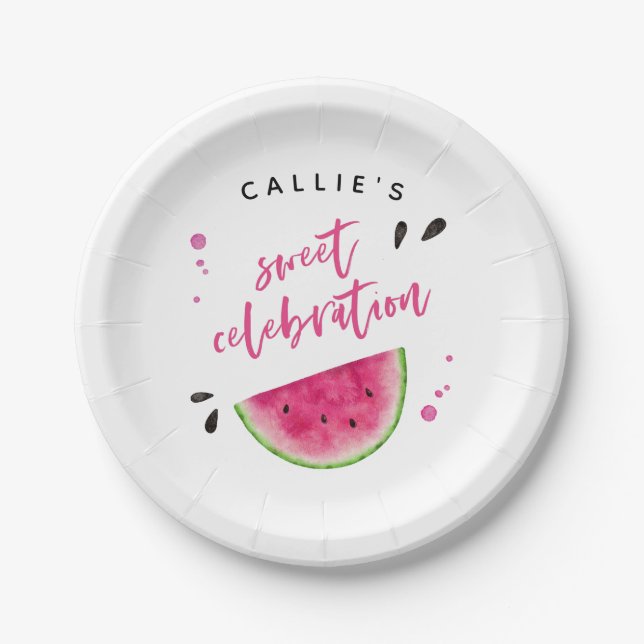 Modern Watermelon Birthday Party Pappteller (Vorderseite)
