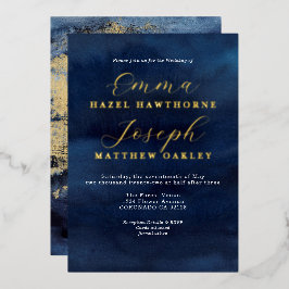 Modern Wave abstrakte goldene Hochzeit Mitternacht Folieneinladung