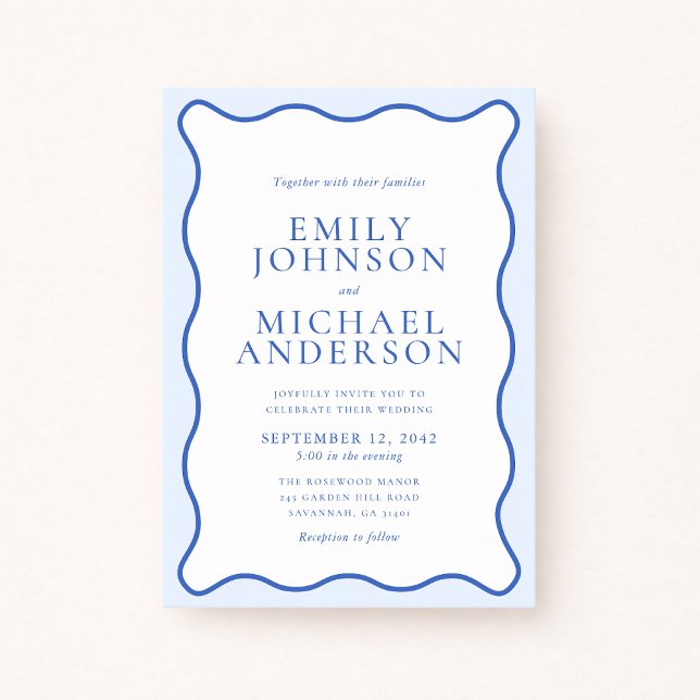 Modern Wavy Dual Blue Wedding Invitation Einladung (Von Creator hochgeladen)