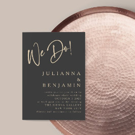 Modern We Do Elegant Slate Black Beige Wedding Einladung