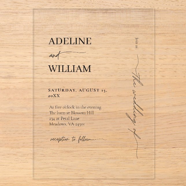 Modern Wedding Acrylic Elegant Invitation  (Recto)