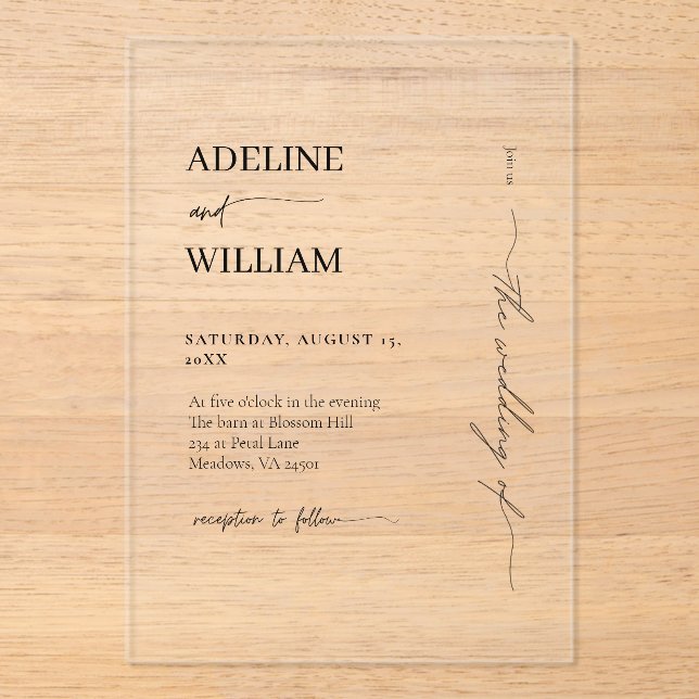 Modern Wedding Acrylic Elegant Invitation  Acryleinladungen (Vorderseite)