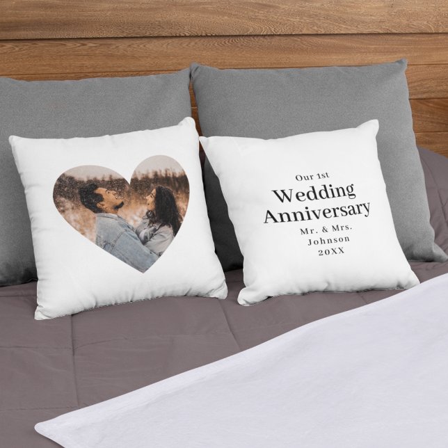 Modern Wedding Anniversary Heart Foto Mr. Kissen (Modern Wedding Anniversary Heart Photo Mr Mrs Throw Pillow
)