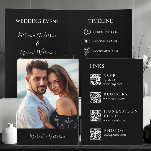 Modern Wedding Black & White All in One  Einladung (Modern Wedding Black & White All in One Invitation )