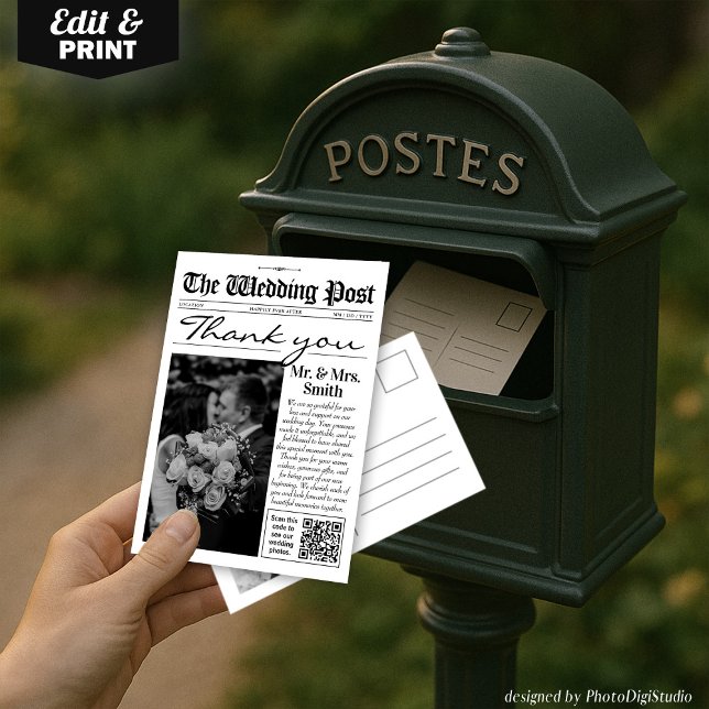 Modern Wedding Dankeschön Card, Wedding Newspapier Dankeskarte (Modern Thank You Card Wedding Newspaper Card)