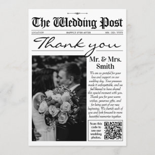 Modern Wedding Dankeschön Card, Wedding Newspapier Dankeskarte