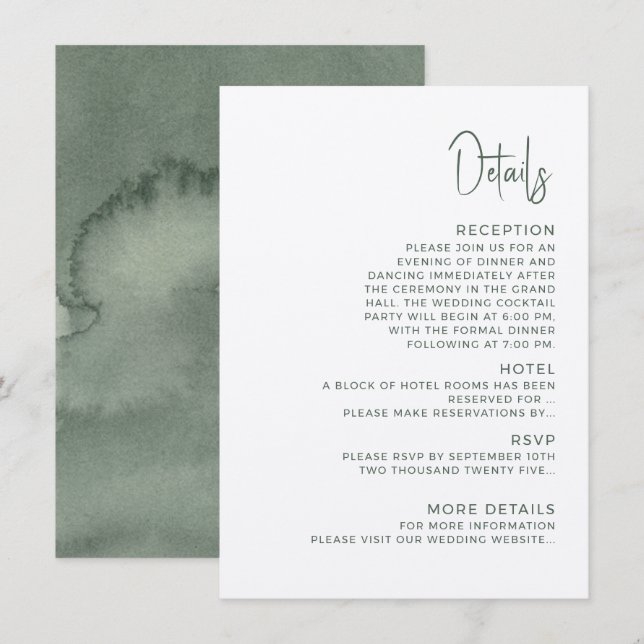 Modern wedding Enclosure Card  Details. Begleitkarte (Vorne/Hinten)
