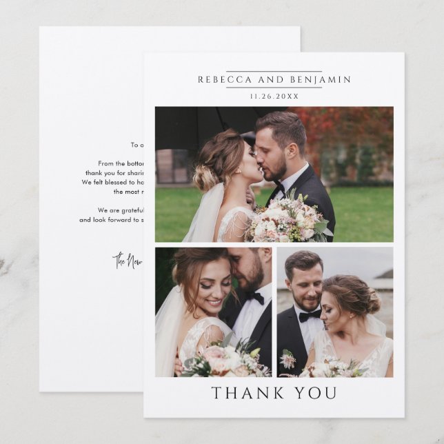 Modern Wedding Foto Collage Mr. und Mrs. Dankeskarte (Vorne/Hinten)