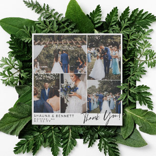 Modern Wedding Foto Collage Square Vielen Dank Dankeskarte