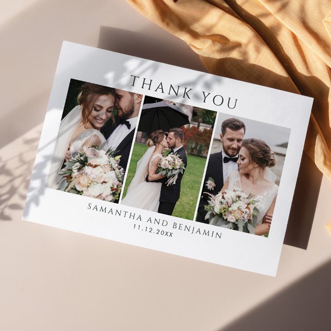 Modern Wedding Foto Collage Vielen Dank Mitteilungskarte (Wedding Day Photo Collage Thank You Card)