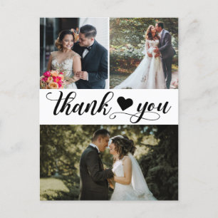 Modern Wedding Foto Collage Vielen Dank Postkarte