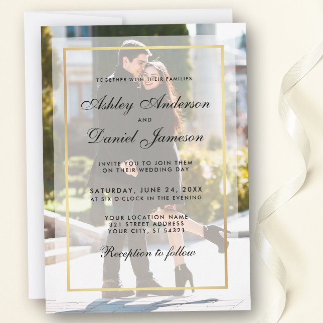 Modern Wedding Foto Invasion Overlay G Einladung (Customize to change text size, style or add more text & photos to back of card.)