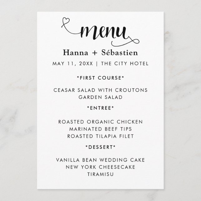 Modern  Wedding Menu Menükarte (Vorderseite)