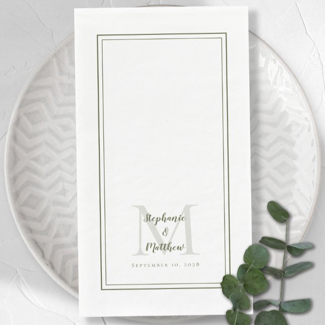 Modern Wedding Monogram Names & Date Olive Green Serviette (Modern Wedding Monogram Names & Date Olive Green Paper Guest Towels)