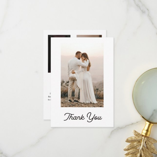 Modern Wedding Monogram Vielen Dank 4 Foto Collage Dankeskarte (Vorderseite/Rückseite Beispiel)