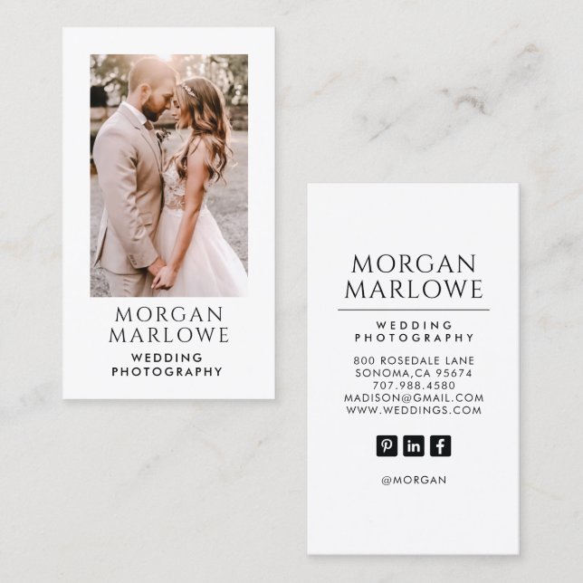 Modern Wedding Photographer Photo Visitenkarte (Vorne/Hinten)