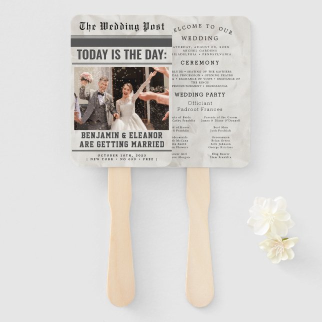 Modern Wedding Program Fans with Photo Fächer (Vorne und Hinten)