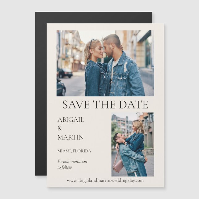 Modern Wedding Rett Date Tan 2 Foto Save the Date Magneteinladung (Vorne/Hinten)