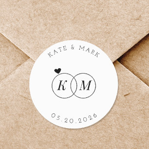 Modern Wedding Rings Monogram Save the Date Runder Aufkleber