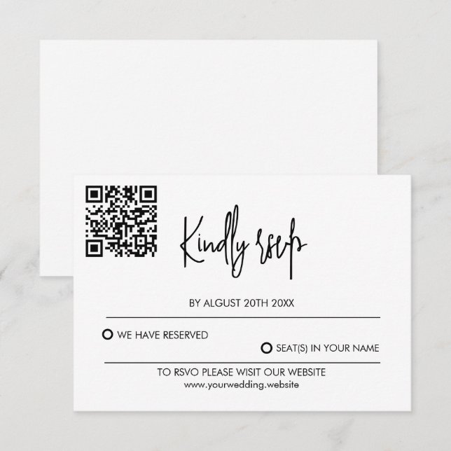 Modern Wedding RSVP Card with QR Code (Devant / Derrière)