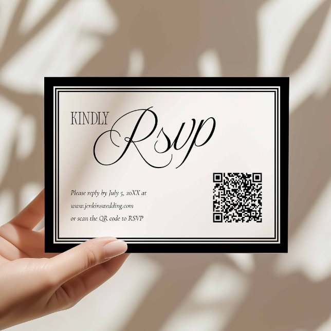 Modern Wedding RSVP with QR code Card Karte (Modern Black and White Rsvp Card with QR Code)