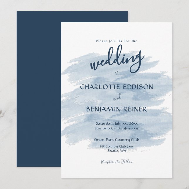 Modern Wedding Shades of Blue Einladung (Vorne/Hinten)