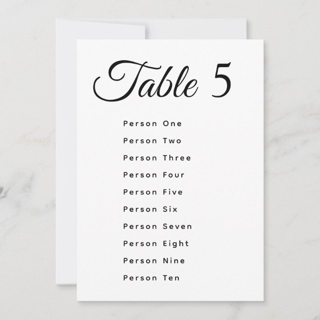 Modern Wedding Table Number Seating Chart Cards (Vorderseite)