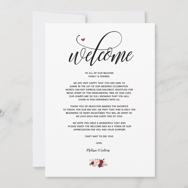 Modern Wedding Welcome and Itinerary card v2 (Vorderseite)