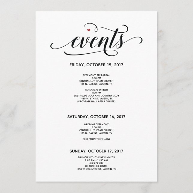 Modern Wedding Welcome and Itinerary card v2 Programm (Vorderseite)