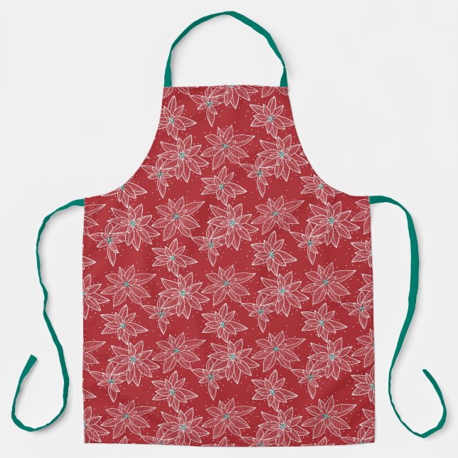 Modern Weihnachts-Rote Poinsettien handgezeichnet  Schürze (Vorderseite)