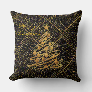 Modern, Weihnachtsbaum, Schwarz Gold Kreuz Muster Kissen