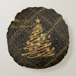 Modern, Weihnachtsbaum, Schwarz Gold Kreuz Muster Rundes Kissen
