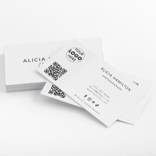 Modern   weiß   QR-Code und Logo   MINIMALISTISCH Visitenkarte