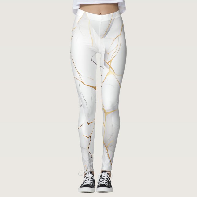 Modern weiß und goldmarmoriert leggings (Vorderseite)