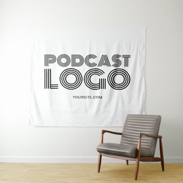 Modern-weiße und schwarze Podcast-Logos Wandteppich (Beispiel (Horizontal))
