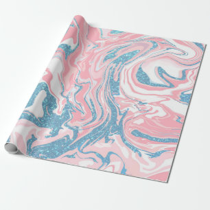 Modern weißer rosa blauer Glitzer Marmor Geschenkpapier