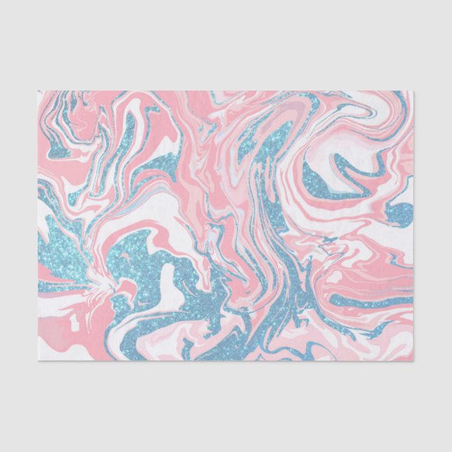 Modern weißer rosa blauer Glitzer Marmor Seidenpapier (Vorderseite)