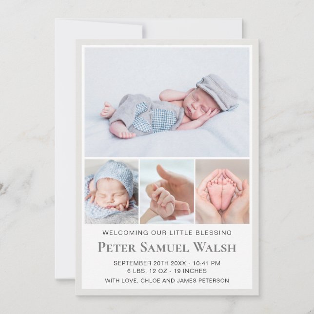 Modern Welcome Little Gentleman Man Baby Boy Birth Ankündigung (Vorderseite)