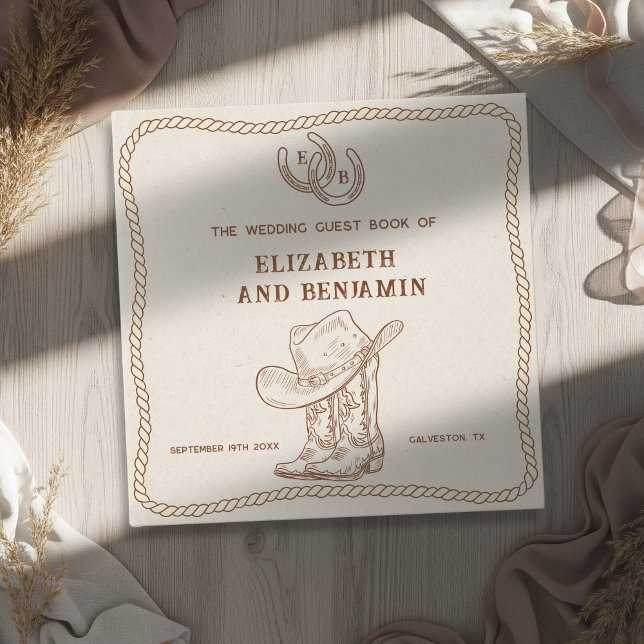Modern Western Horseshoe Initials Cowboy Wedding Gästebuch (Von Creator hochgeladen)