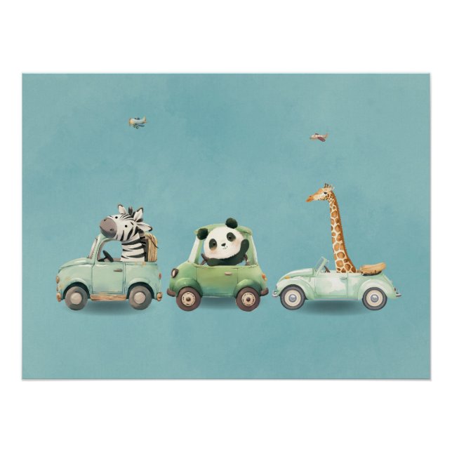 Modern Whimsical Animals in Vehicles Poster (Vorderseite)